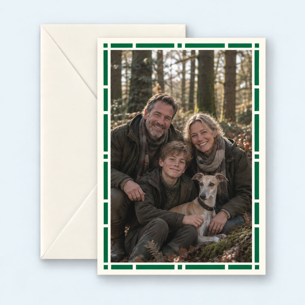 Dash Border in Green Photo Christmas Card