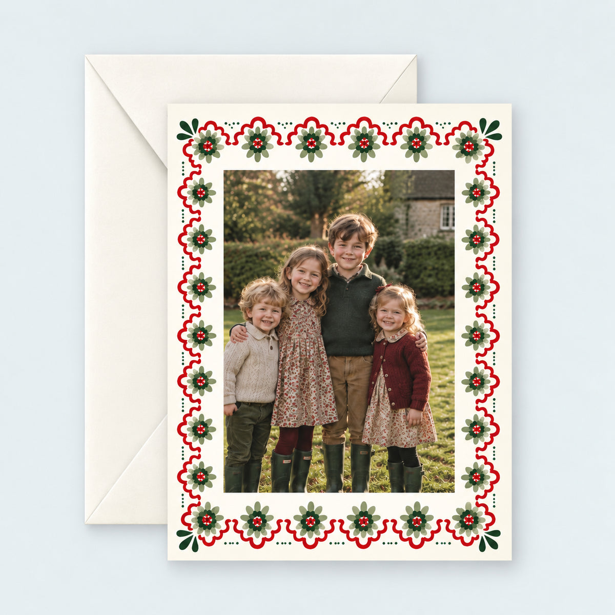 Arts & Crafts Border Photo Christmas Card