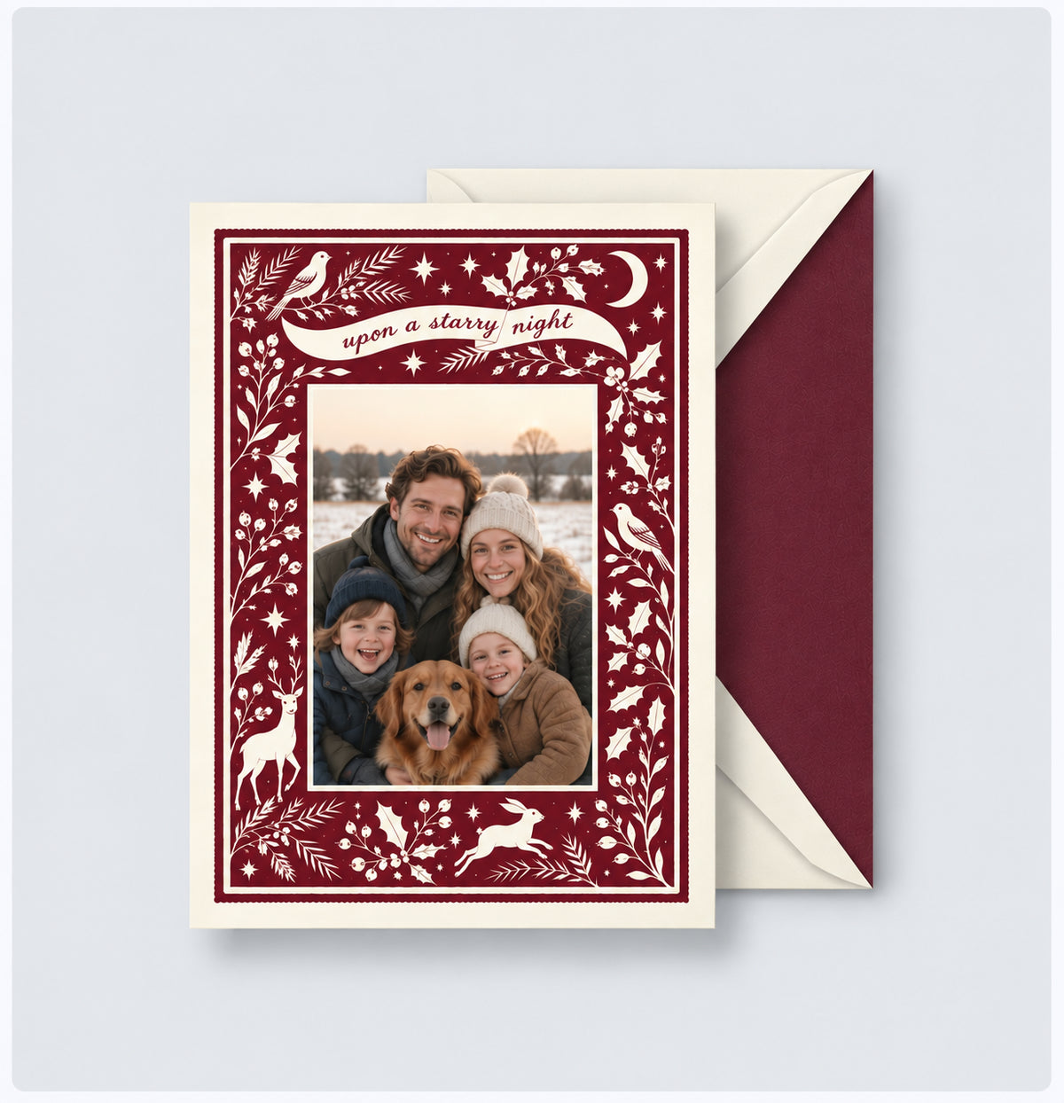 Upon a Starry Night Border Photo Christmas Card